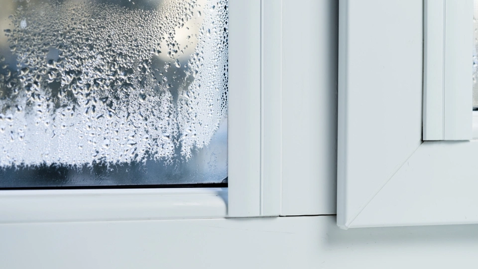Double vitrage défectueux avec condensation et buée piégée entre les deux vitres, signe d'une perte d'étanchéité nécessitant un remplacement à Anderlecht.
